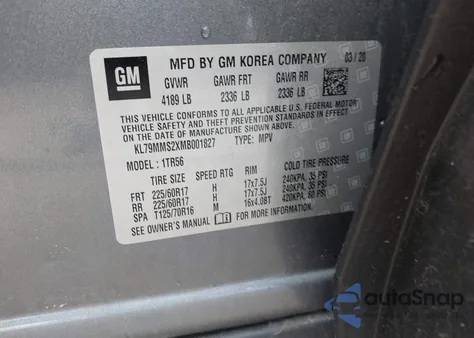 2021 Chevrolet Trailblazer Fwd Ls из США, поврежденный, VIN KL79MMS2XMB001827